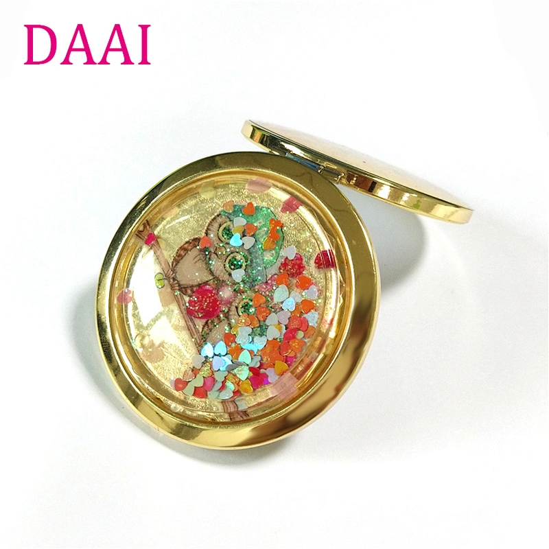 Custom cartoon silicone glitter makeup vanity mirror with metal frame