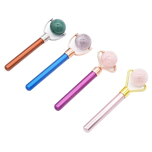Wholesale  Custom logo Mini Eye Care Rose Quartz Nephrite Anti Aging Facial Natural Roll Ball Jade Roller