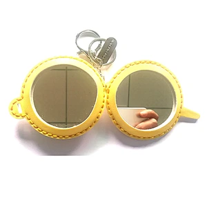 custom animal shape leather foldable pocket makeup mirror with keyring for Christmas and New Year's holiday gift