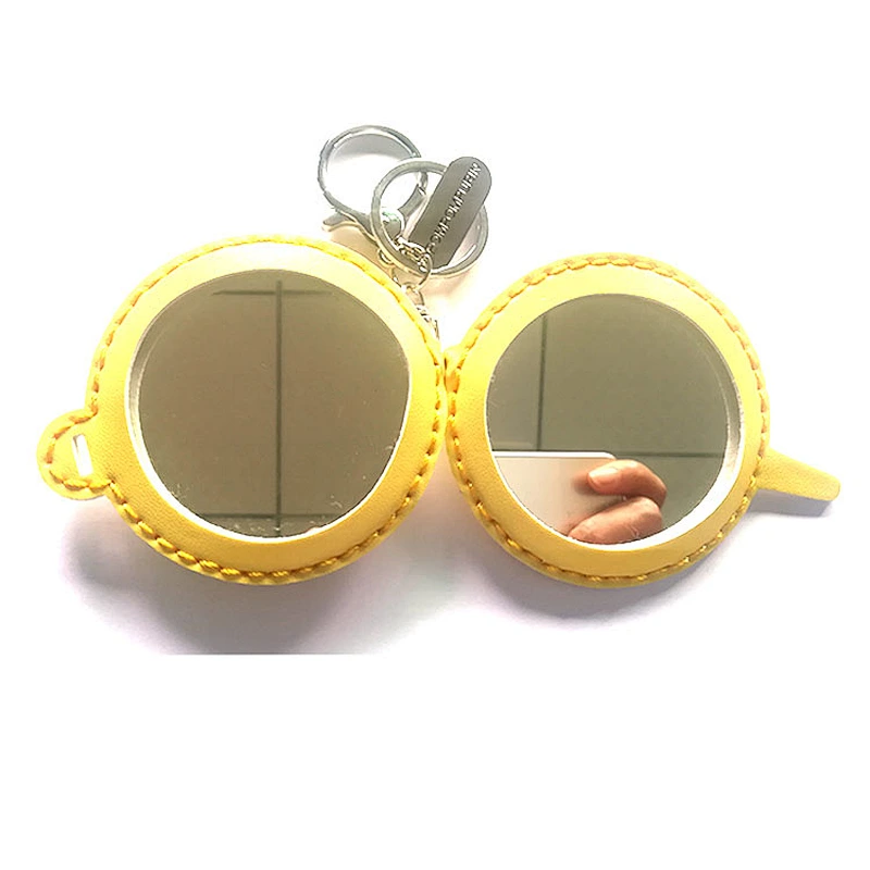 custom animal shape leather foldable pocket makeup mirror with keyring for Christmas and New Year's holiday gift
