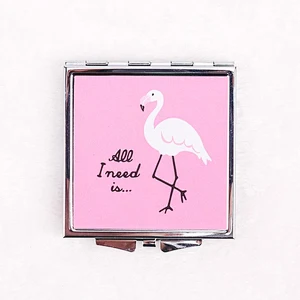 Fashion Square Cartoon Flamingo Souvenir PU  cosmetic Mirror