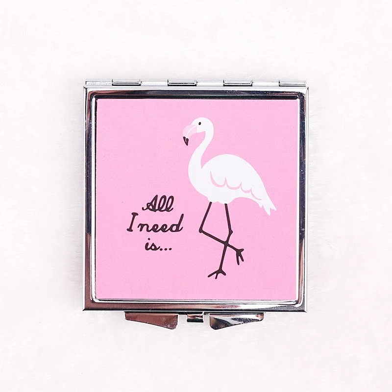 Fashion Square Cartoon Flamingo Souvenir PU  cosmetic Mirror