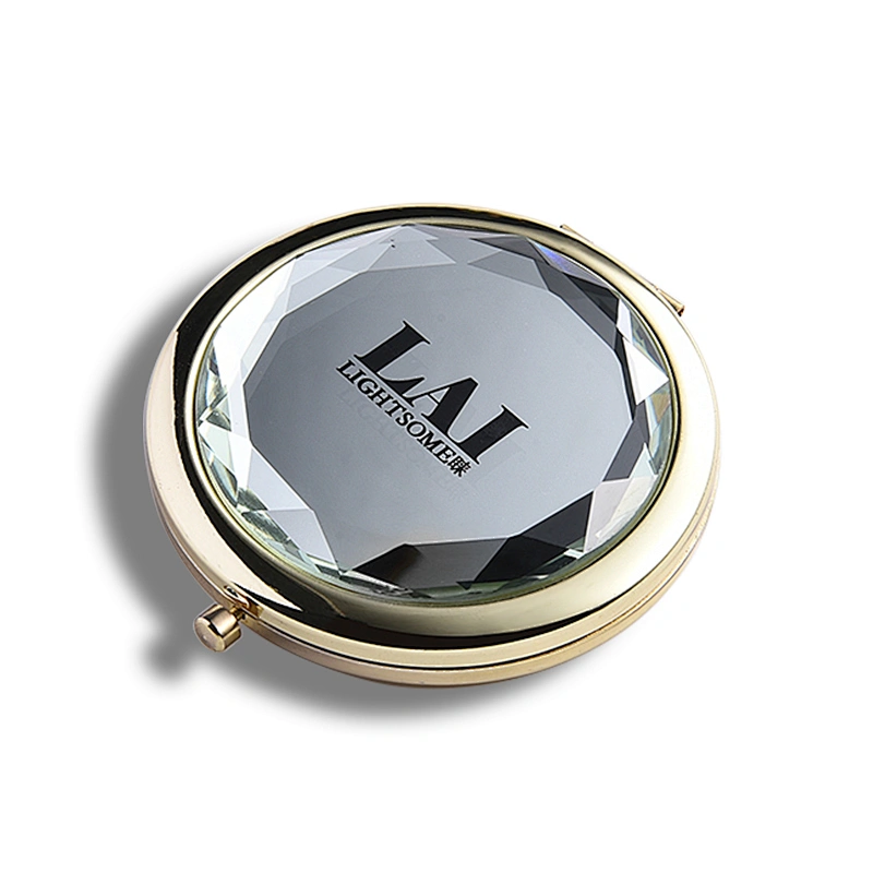 Private Label Glass Diamond Cute Unique Crystal Gold Golden Cosmetic Pocket  Mirrors