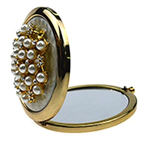 Wholesale luxury jewel double sides smart golden compact makeup mirror