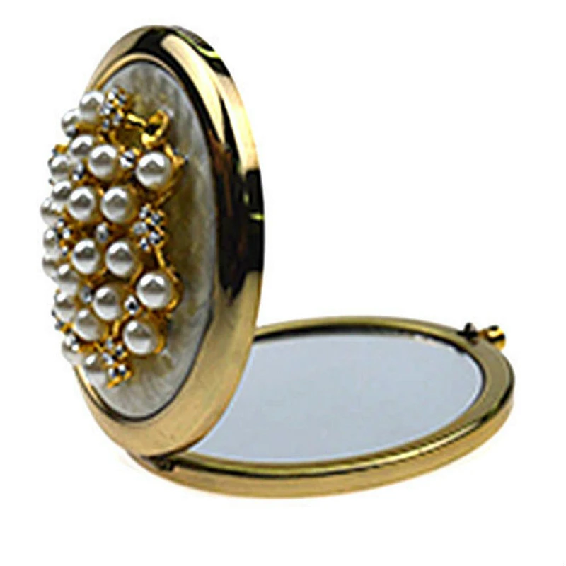 Wholesale luxury jewel double sides smart golden compact makeup mirror
