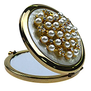Wholesale luxury jewel double sides smart golden compact makeup mirror