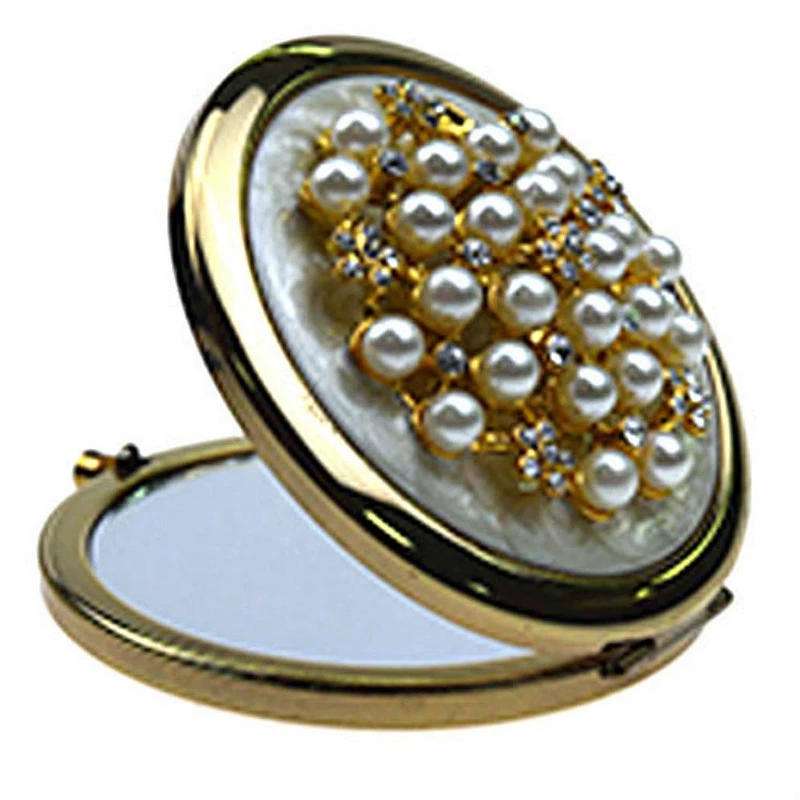 Wholesale luxury jewel double sides smart golden compact makeup mirror