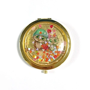 Custom cartoon silicone glitter makeup vanity mirror with metal frame