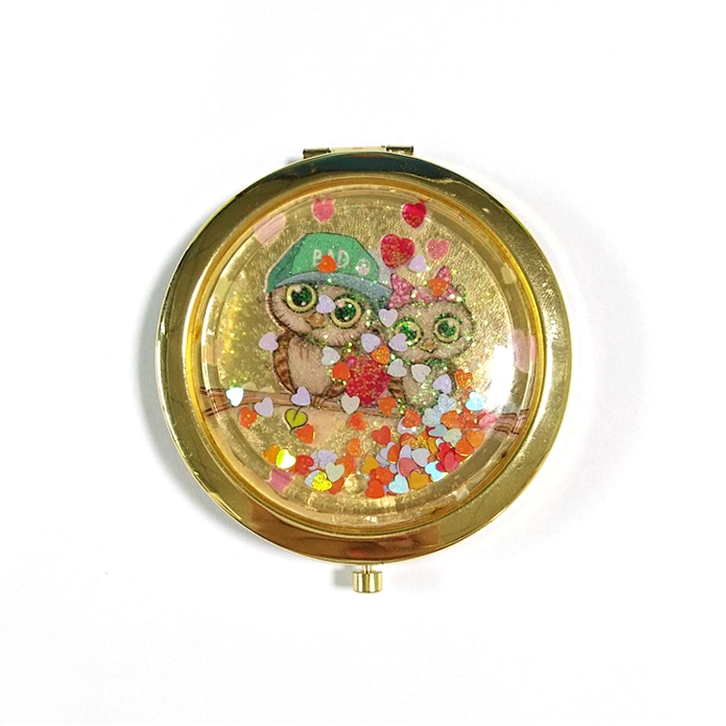 Custom cartoon silicone glitter makeup vanity mirror with metal frame