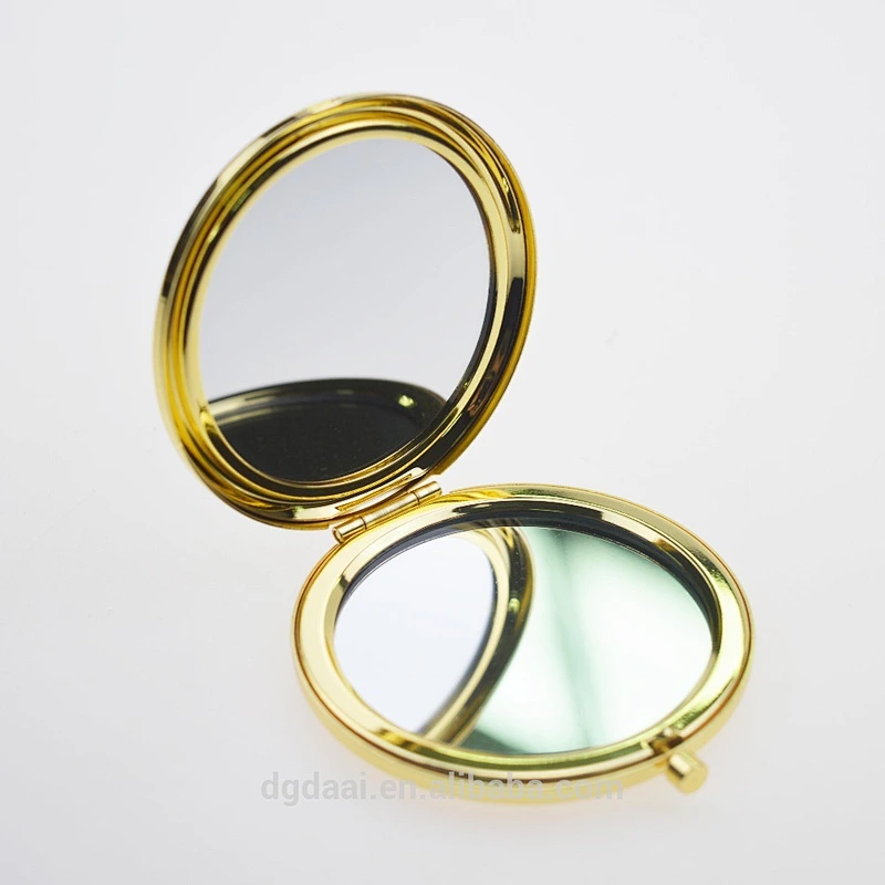 wholesale fashion gloden crystal folding round double sides foldable metal compact mirror for women