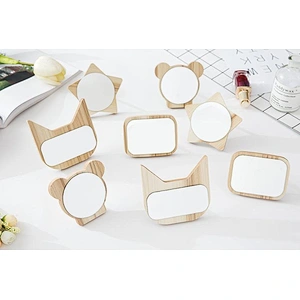 Double-side magnifying wood frame desktop stand mirror