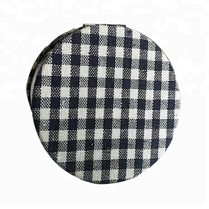 promotional gifts custom round Lattice pattern cotton fabric chrame plated folding makeup mirror
