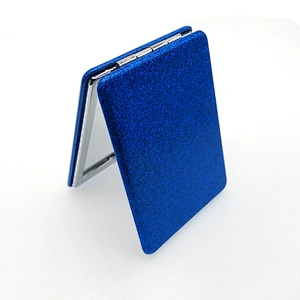 Dongguan factory personalized logo square double sided leather plastic frame  travel pocket mirror with chrome finishing