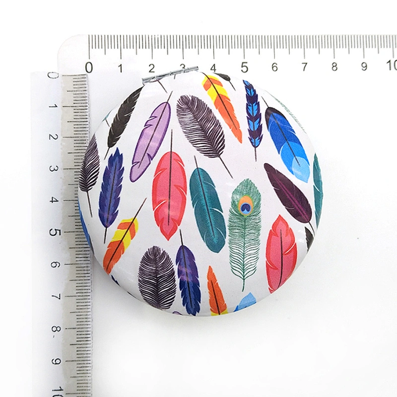 China factory customized logo round leather double side metal pocket mirror for Christmas gift