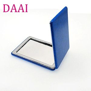 Dongguan factory personalized logo square double sided leather plastic frame  travel pocket mirror with chrome finishing