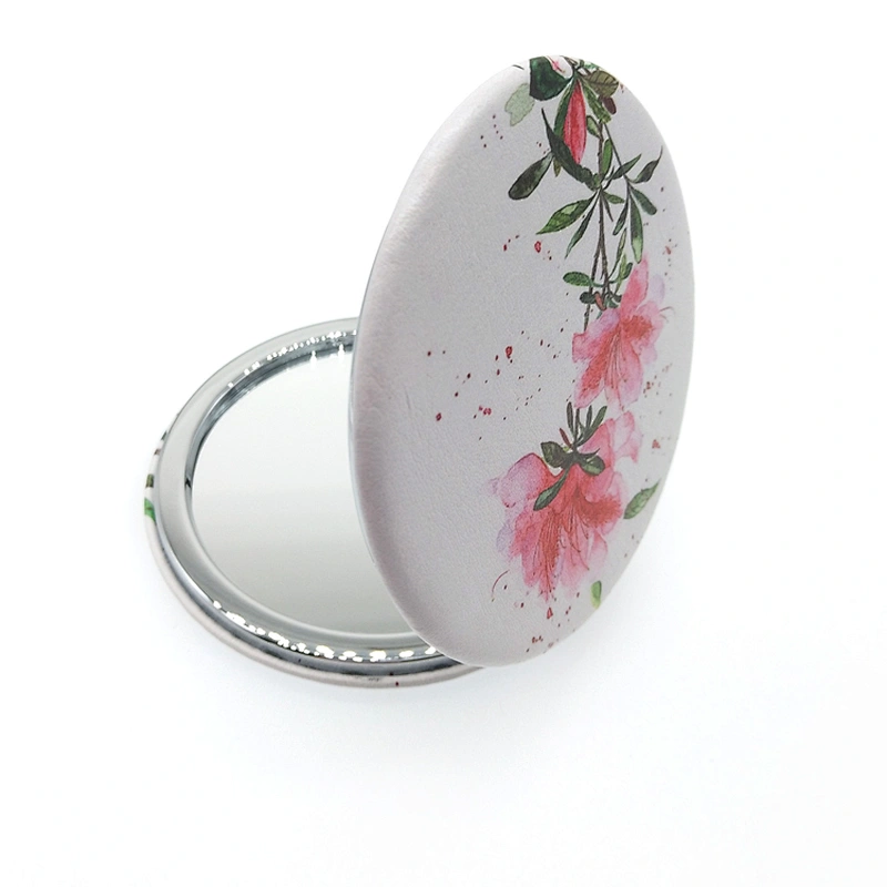Dongguan factory custom round double sided flower pattern plastic frame pocket mirror for lady gift