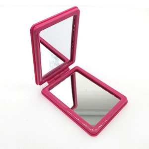 FAMA audited factory personalized logo pink square double sided plastic frame metal pocket mirror