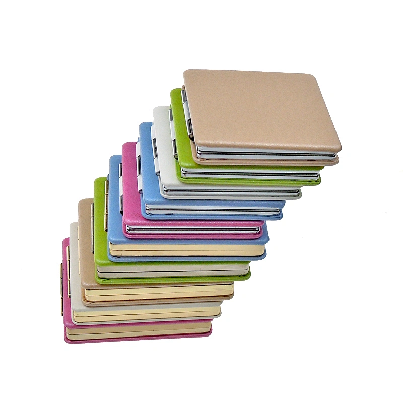 Customize pu leather portable purse size square pocket mirror