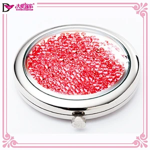 Wholesale round metal crystal beautiful makeup mirror