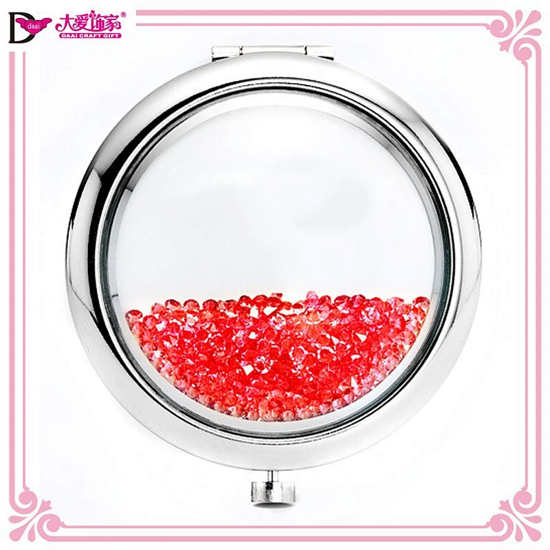 Wholesale round metal crystal beautiful makeup mirror