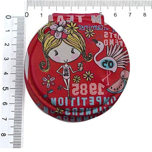 Dongguan factory personalized logo small  round  double sided foldable vanity mirror  with float glass