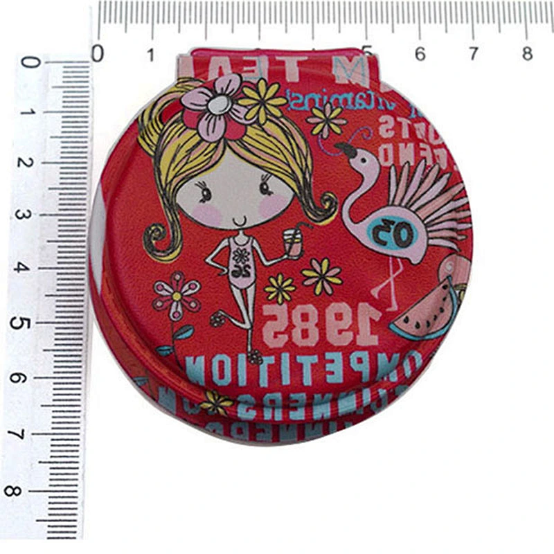 Dongguan factory personalized logo small  round  double sided foldable vanity mirror  with float glass
