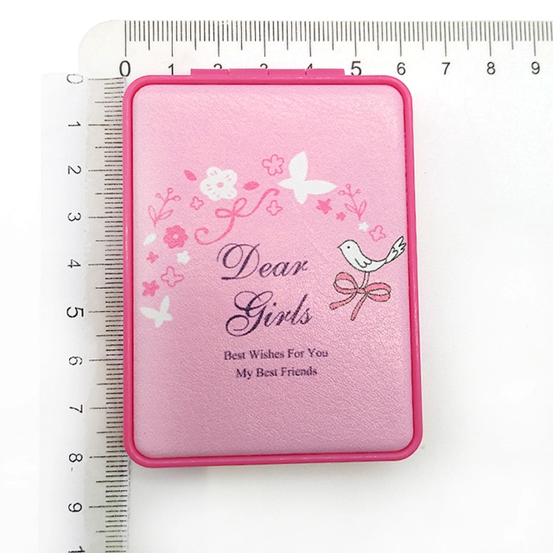 FAMA audited factory personalized logo pink square double sided plastic frame metal pocket mirror
