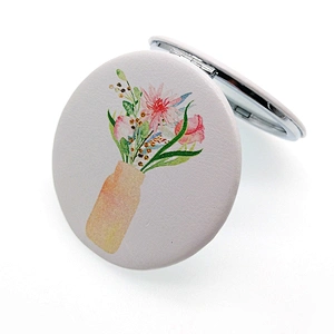 china factory personalized logo round double sided leather plastic frame compact mirror with Japan OLC audit