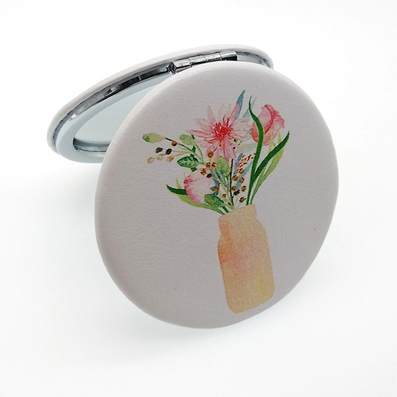 china factory personalized logo round double sided leather plastic frame compact mirror with Japan OLC audit