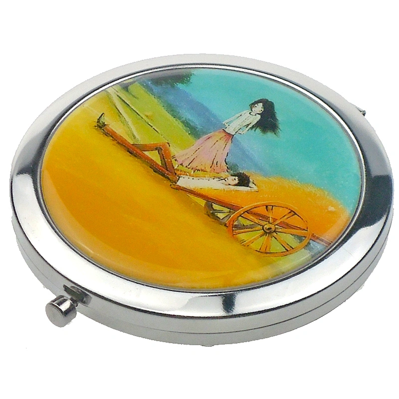 Cheap promotion metal epoxy round metal pocket mirror