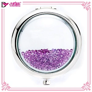 Wholesale round metal crystal beautiful makeup mirror