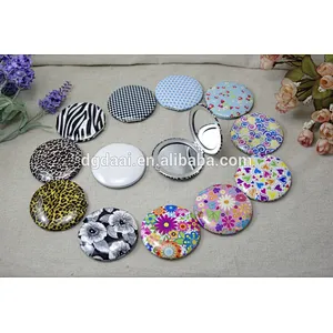 Round small portable gift silk -screen print compact mirror