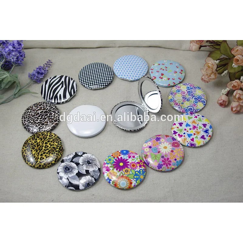 Round small portable gift silk -screen print compact mirror