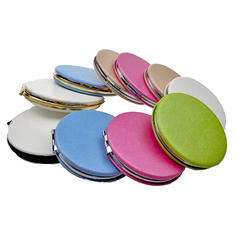 Dongguan wholesale pu cover leather plastic portable mirror