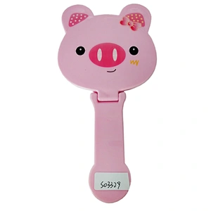 China factory creativity cartoon Pinky pig shape plastic kids makeup handheld mirrir and comb set