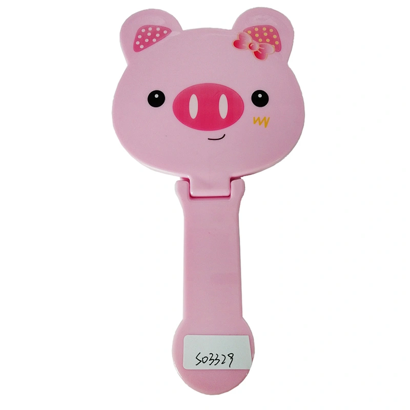 China factory creativity cartoon Pinky pig shape plastic kids makeup handheld mirrir and comb set
