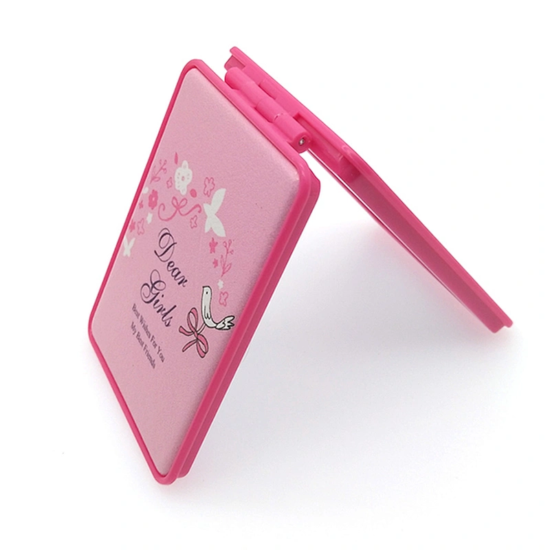 FAMA audited factory personalized logo pink square double sided plastic frame metal pocket mirror