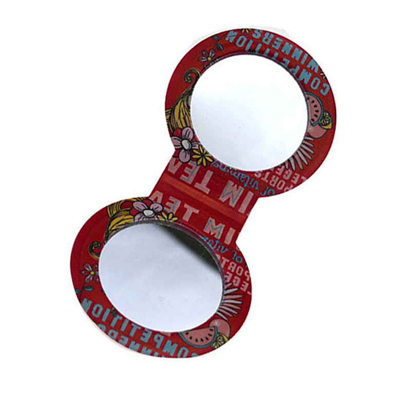 Dongguan factory personalized logo small  round  double sided foldable vanity mirror  with float glass