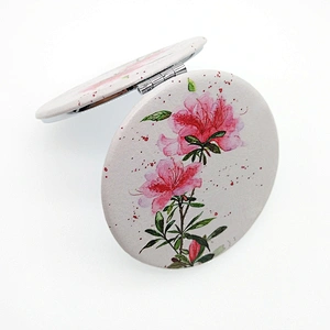 Dongguan factory custom round double sided flower pattern plastic frame pocket mirror for lady gift