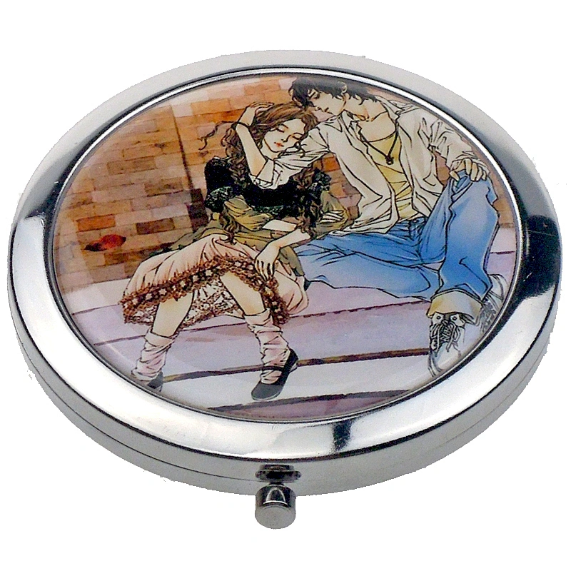 Small round customized logo purse size hand held mirror