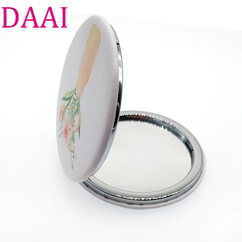 china factory personalized logo round double sided leather plastic frame compact mirror with Japan OLC audit