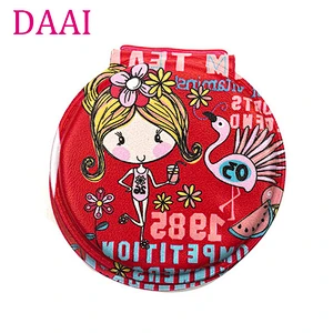 Dongguan factory personalized logo small  round  double sided foldable vanity mirror  with float glass