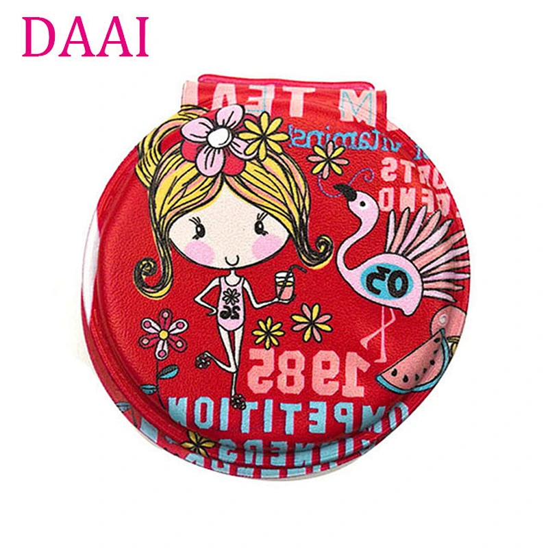 Dongguan factory personalized logo small  round  double sided foldable vanity mirror  with float glass