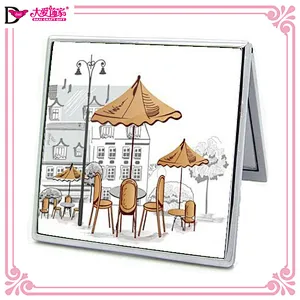 Square zinc alloy pocket size mirror portable folding zinc alloy pocket mirror