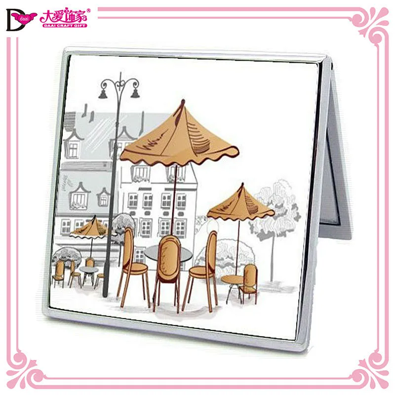 Square zinc alloy pocket size mirror portable folding zinc alloy pocket mirror