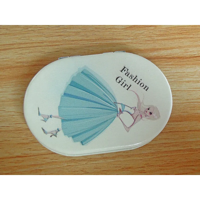 PU leather compact mirror custom logo oval compact mirror