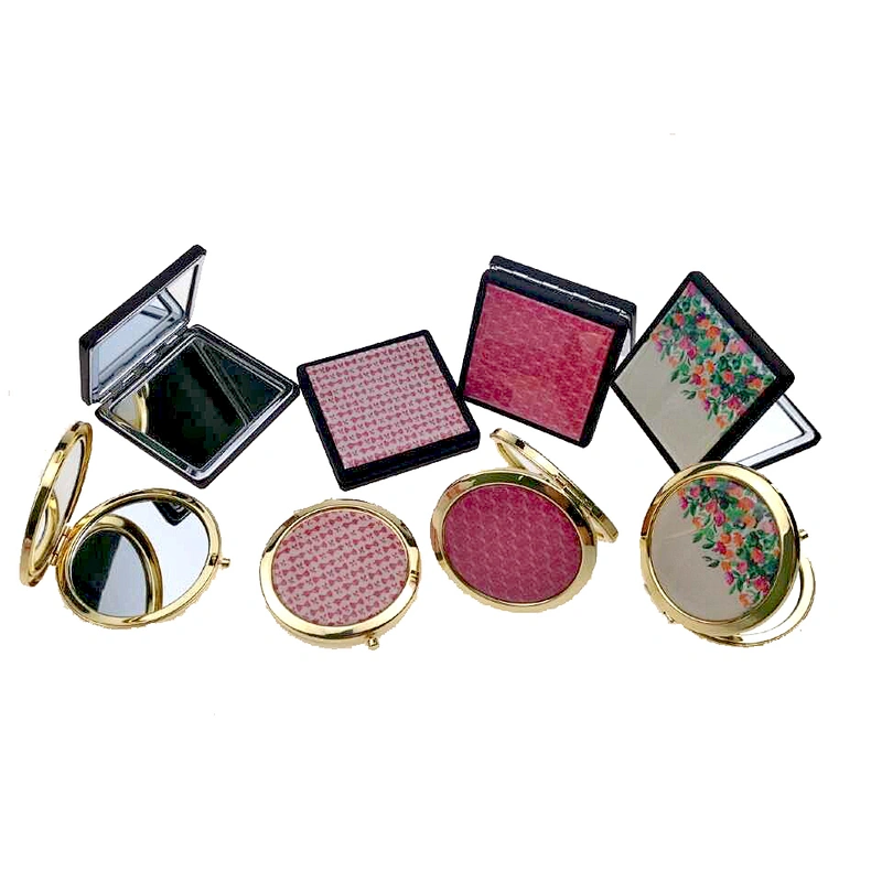 Promotional metal small pocket cosmetics folding silver makeup mirror