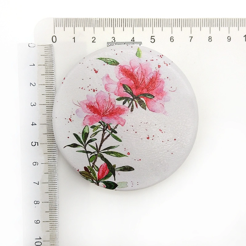 Dongguan factory custom round double sided flower pattern plastic frame pocket mirror for lady gift