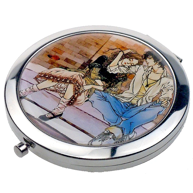 Small round customized logo purse size hand held mirror