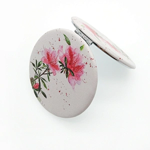 Dongguan factory custom round double sided flower pattern plastic frame pocket mirror for lady gift